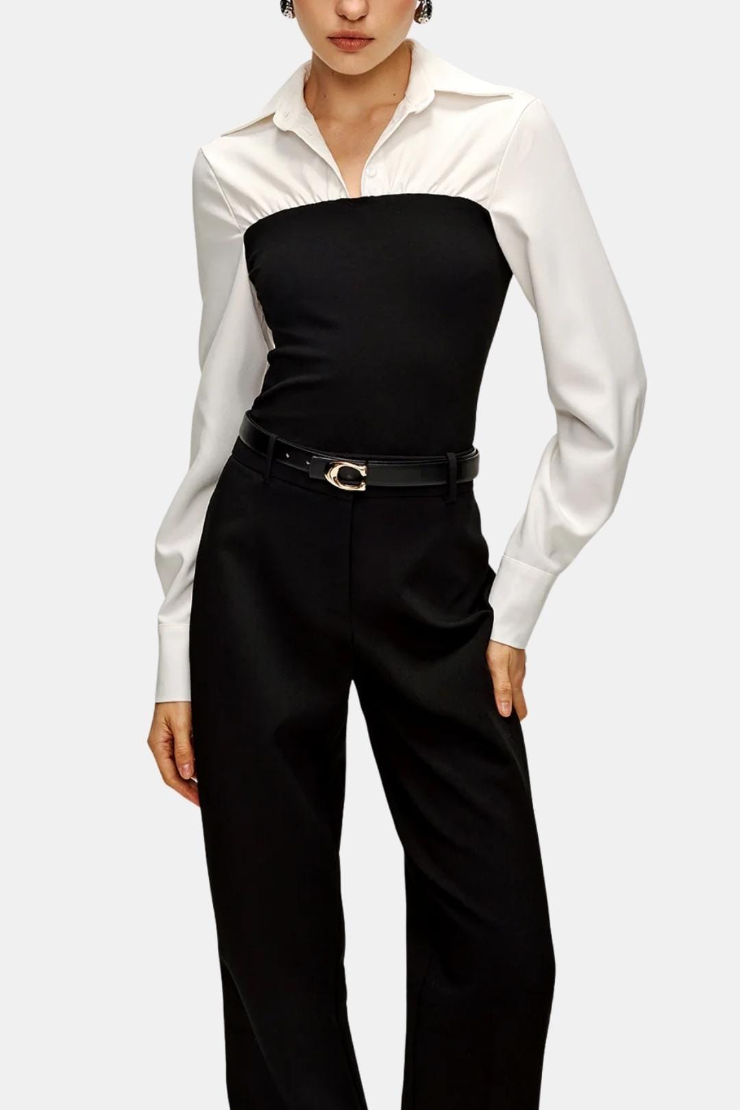 Serava – Two Tone Panel Polo Shirt in Black & White