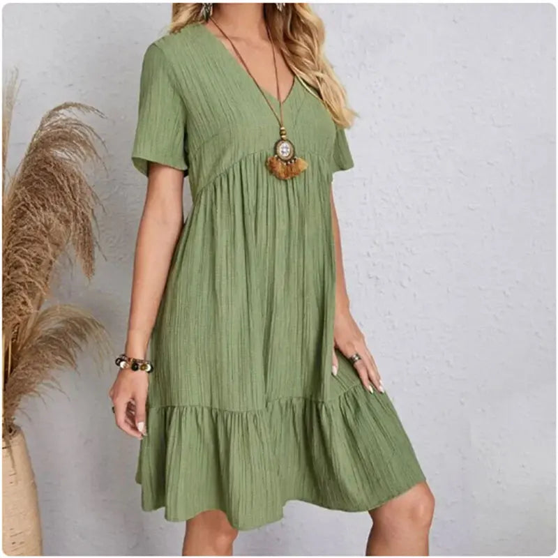 Short Peplum V-Neck Summer Dress