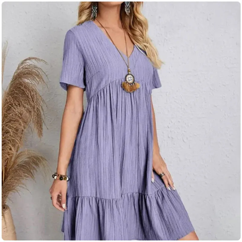 Short Peplum V-Neck Summer Dress