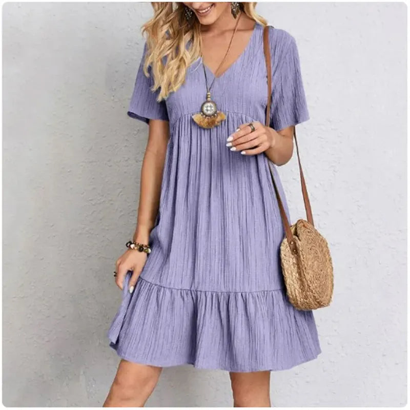 Short Peplum V-Neck Summer Dress