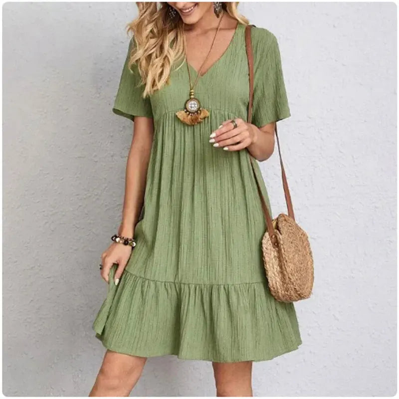 Short Peplum V-Neck Summer Dress
