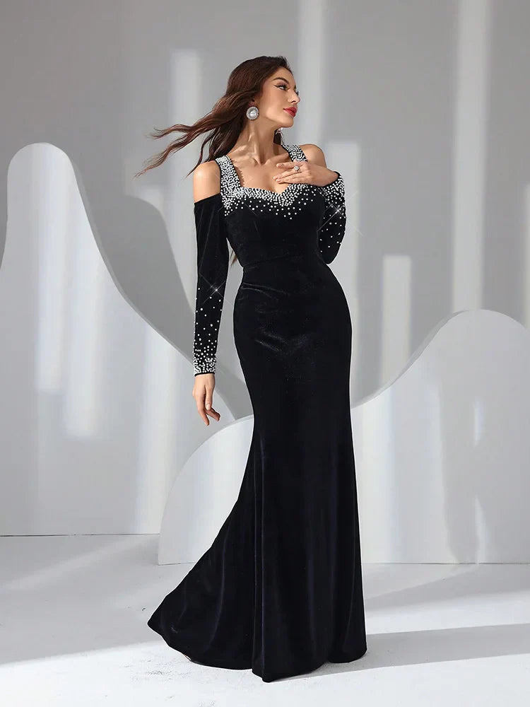 Velvet Diamond Cold Shoulder Evening Gown