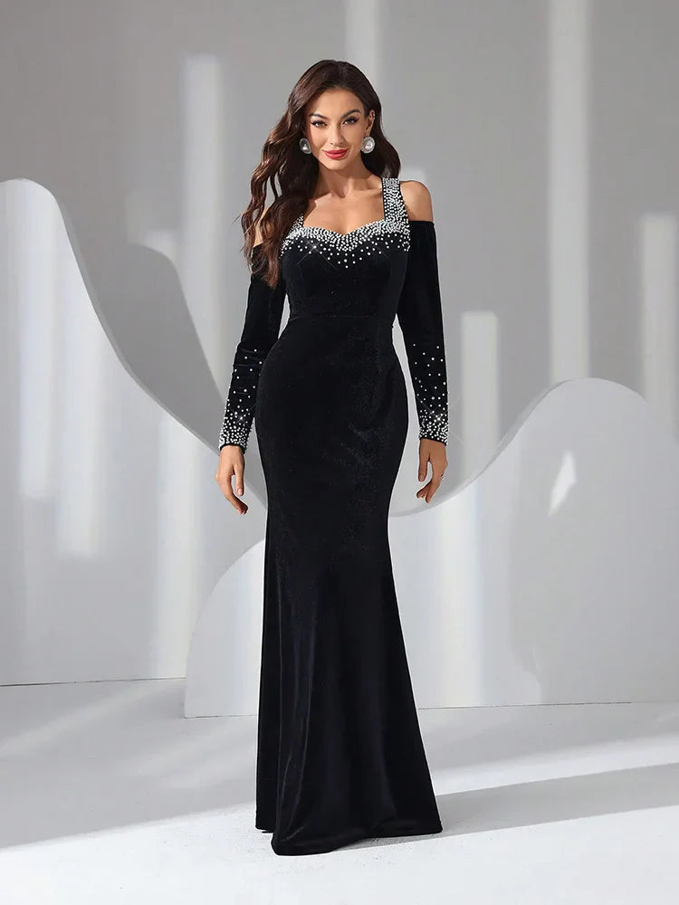 Velvet Diamond Cold Shoulder Evening Gown