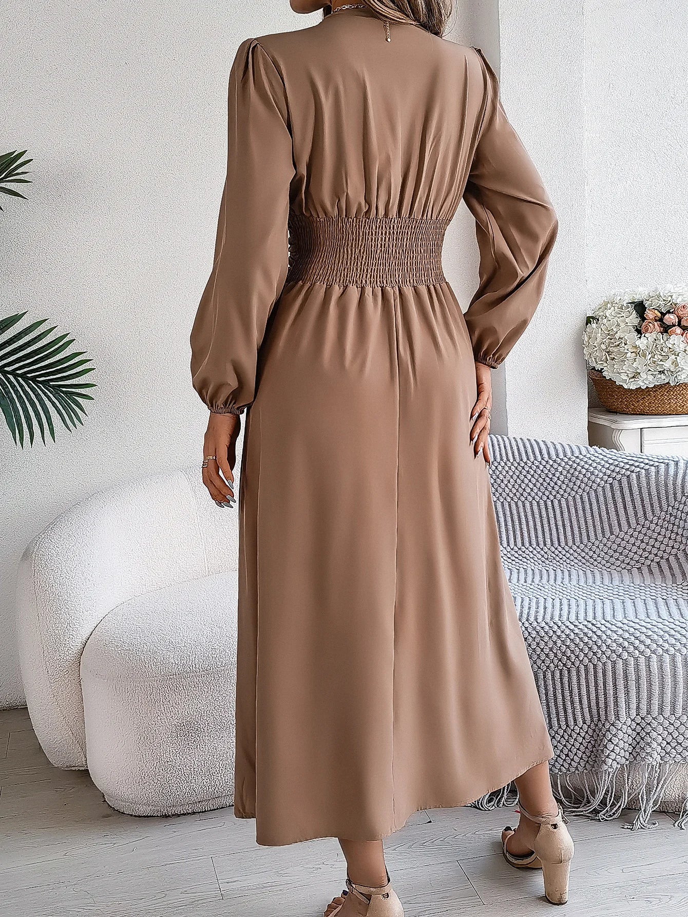 Elegant V-Neck Long Sleeve Dress