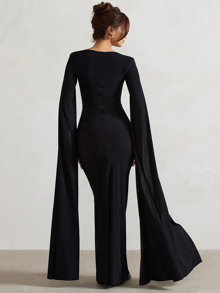 Elegant Cape Sleeve Evening Gown