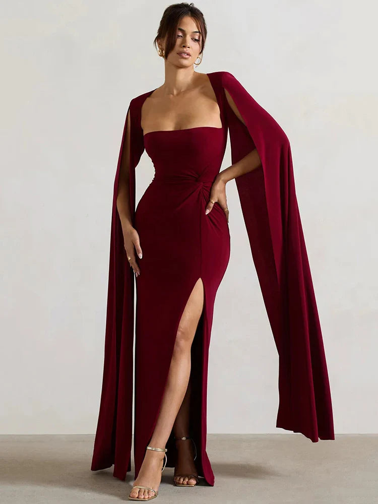 Elegant Cape Sleeve Evening Gown