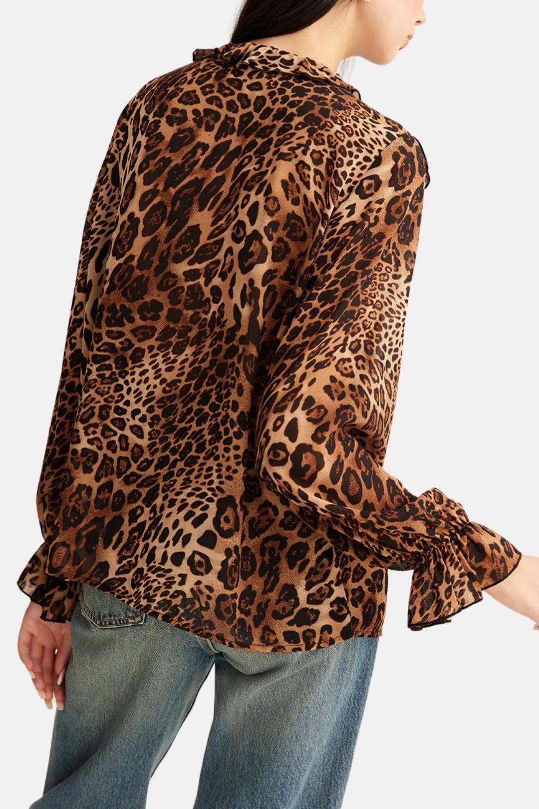 Zanira – Leopard Ruffle Ruffle Blouse in Dark Brown