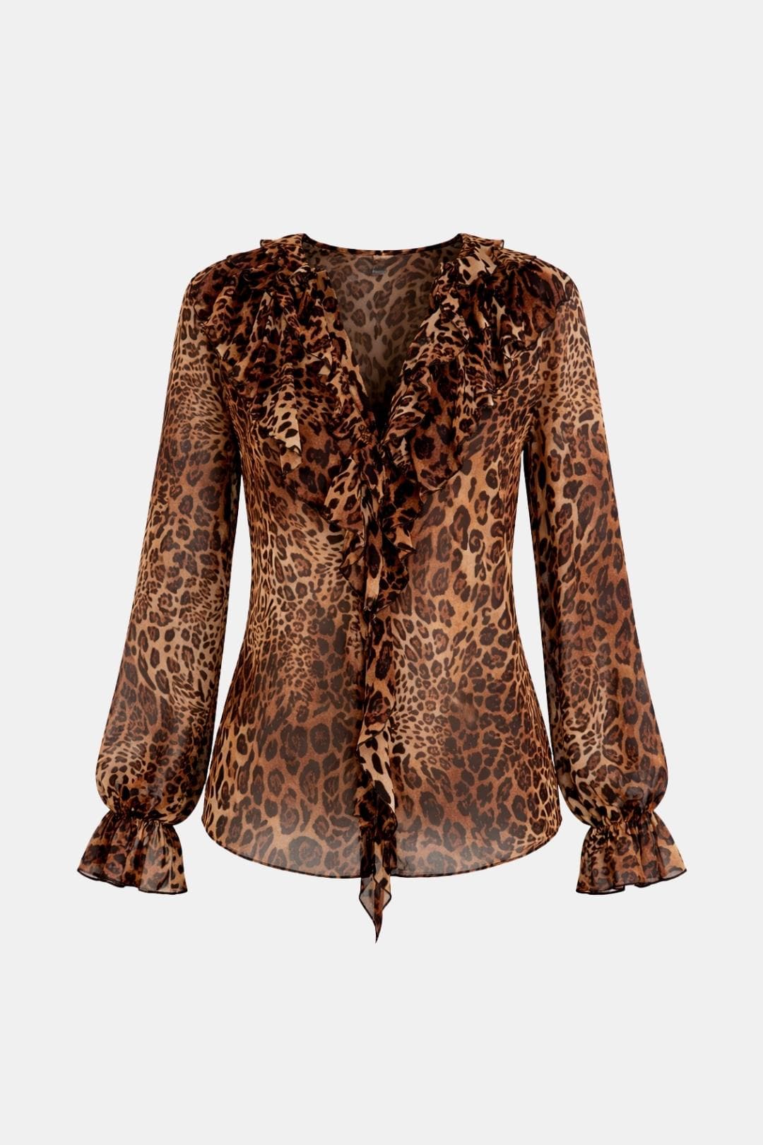 Zanira – Leopard Ruffle Ruffle Blouse in Dark Brown