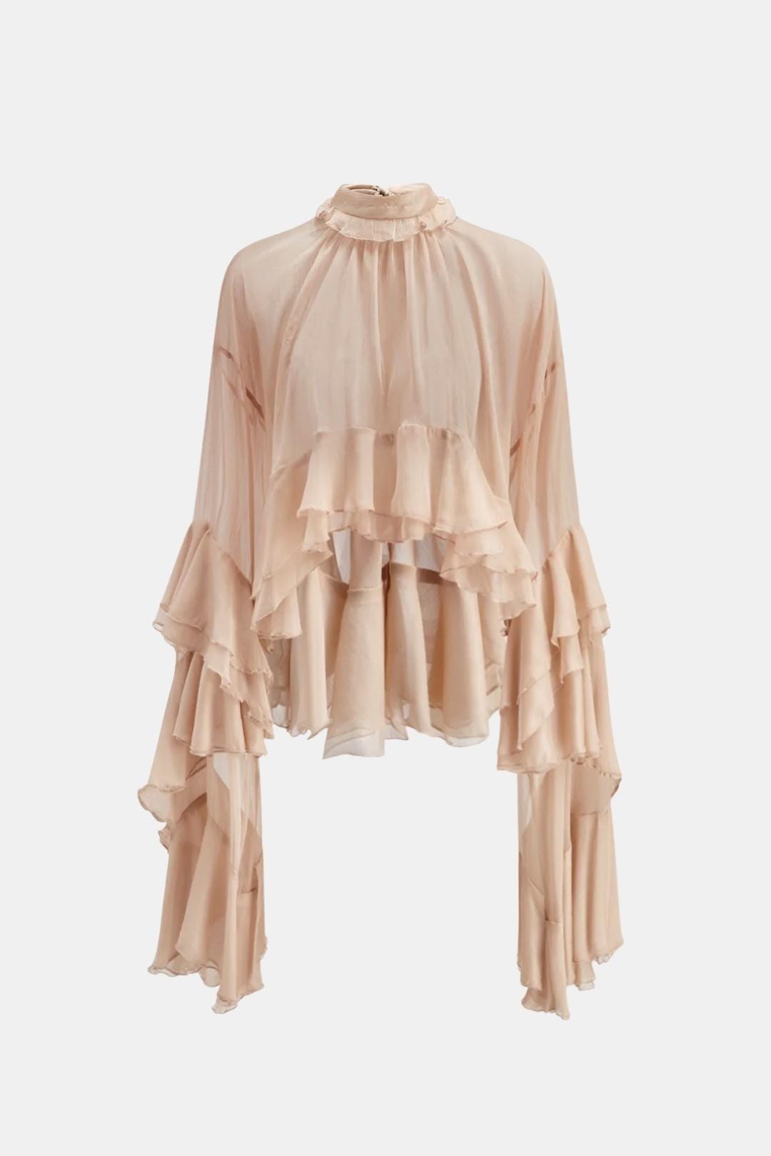 Zavina – Sheer Ruffle Chiffon Turtleneck Blouse